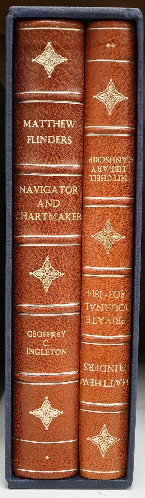 Matthew Flinders: the De Luxe and Complete Edition (of 550 numbered sets), 2 vols. Comprising: Ingleton, Geoffrey C. - Matthew Flinders: navigator and chartmaker ... pictorial title, coloured frontis. and 16 coloured pla